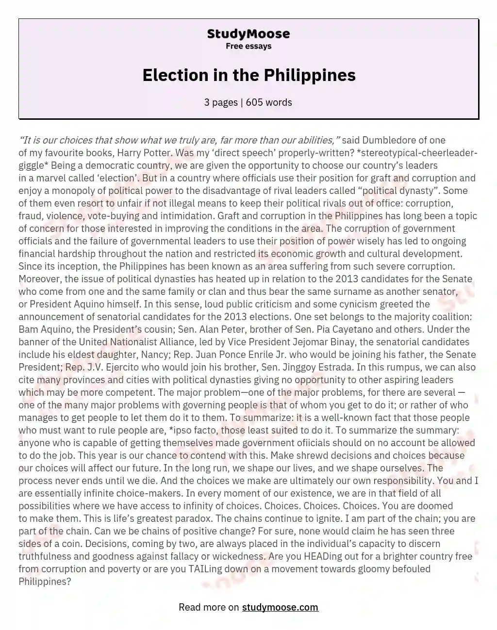 Election in the Philippines essay
