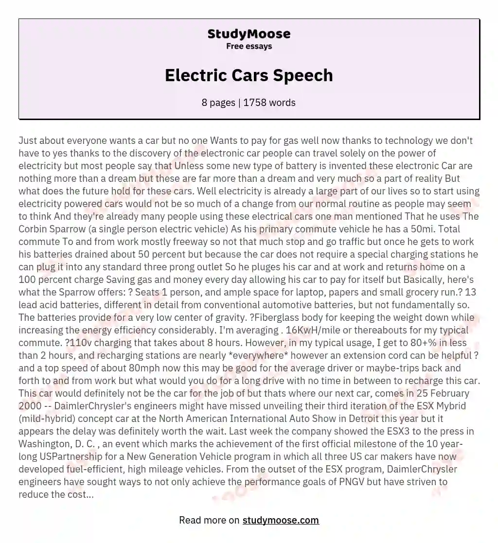 Electric Cars Speech