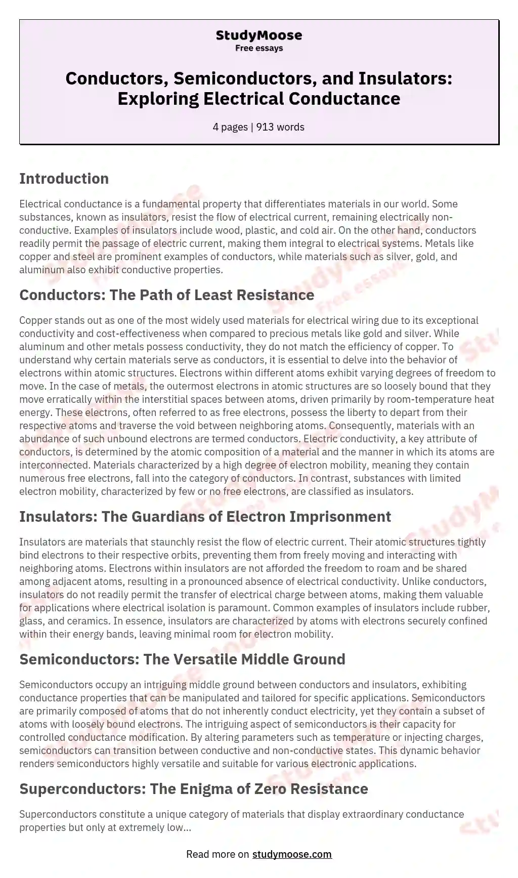 Conductors, Semiconductors, and Insulators: Exploring Electrical Conductance essay