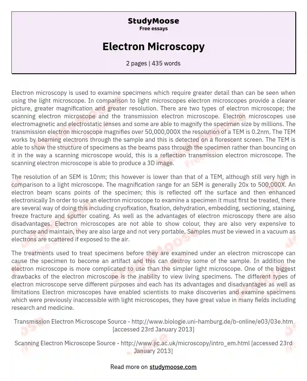 Electron Microscopy essay