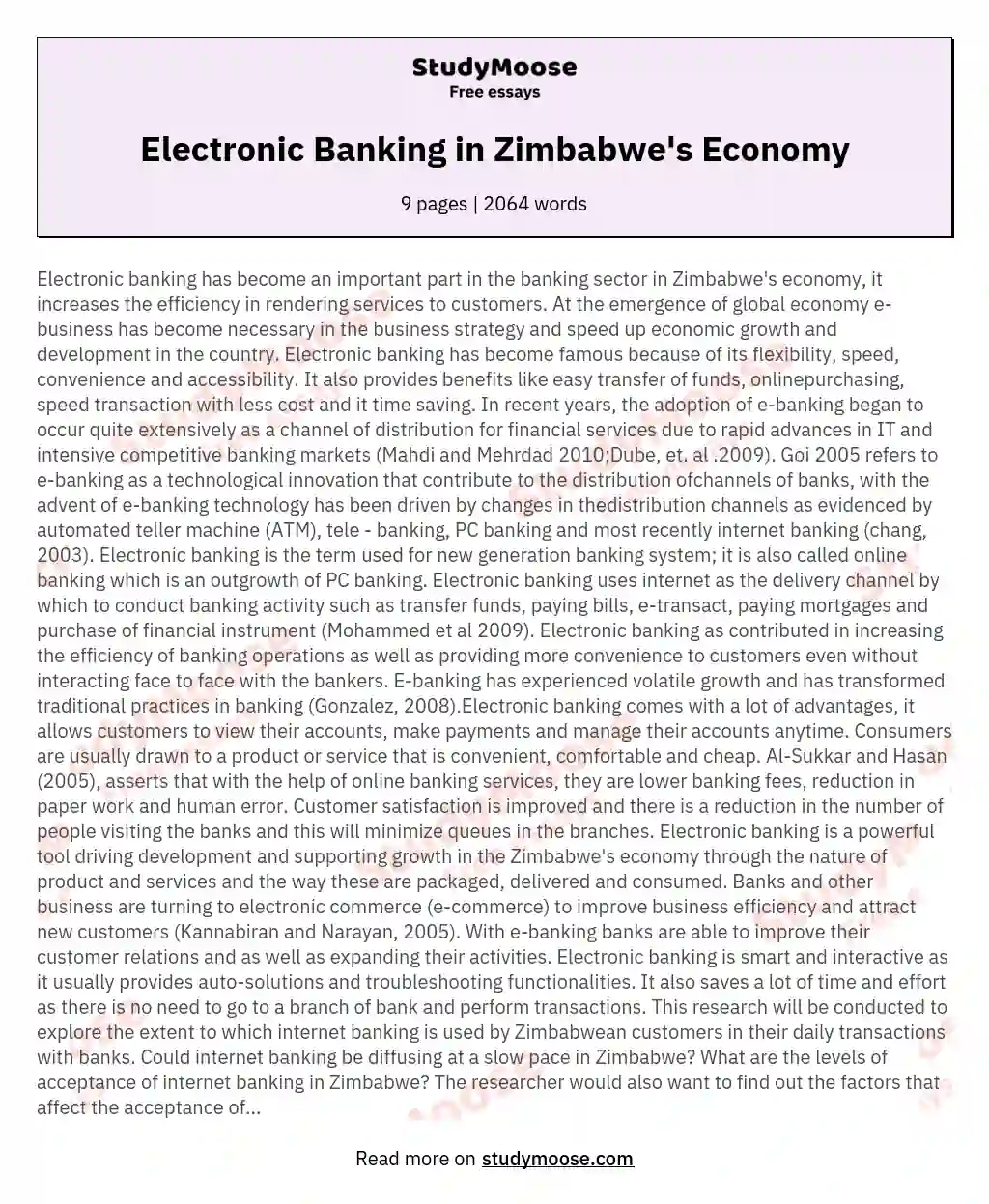 Electronic Banking in Zimbabwe's Economy
