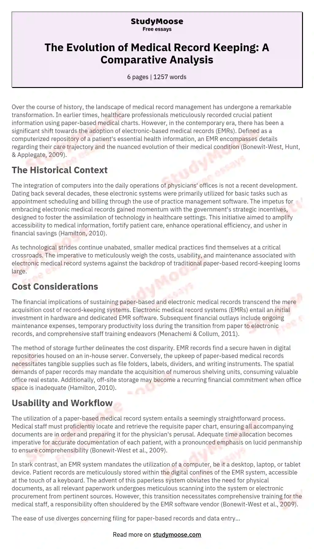 Compare And Contrast Paper Based Versus Electronic Medical Records 