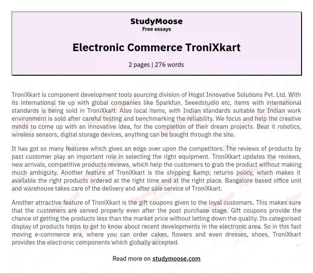 Electronic Commerce TroniXkart essay