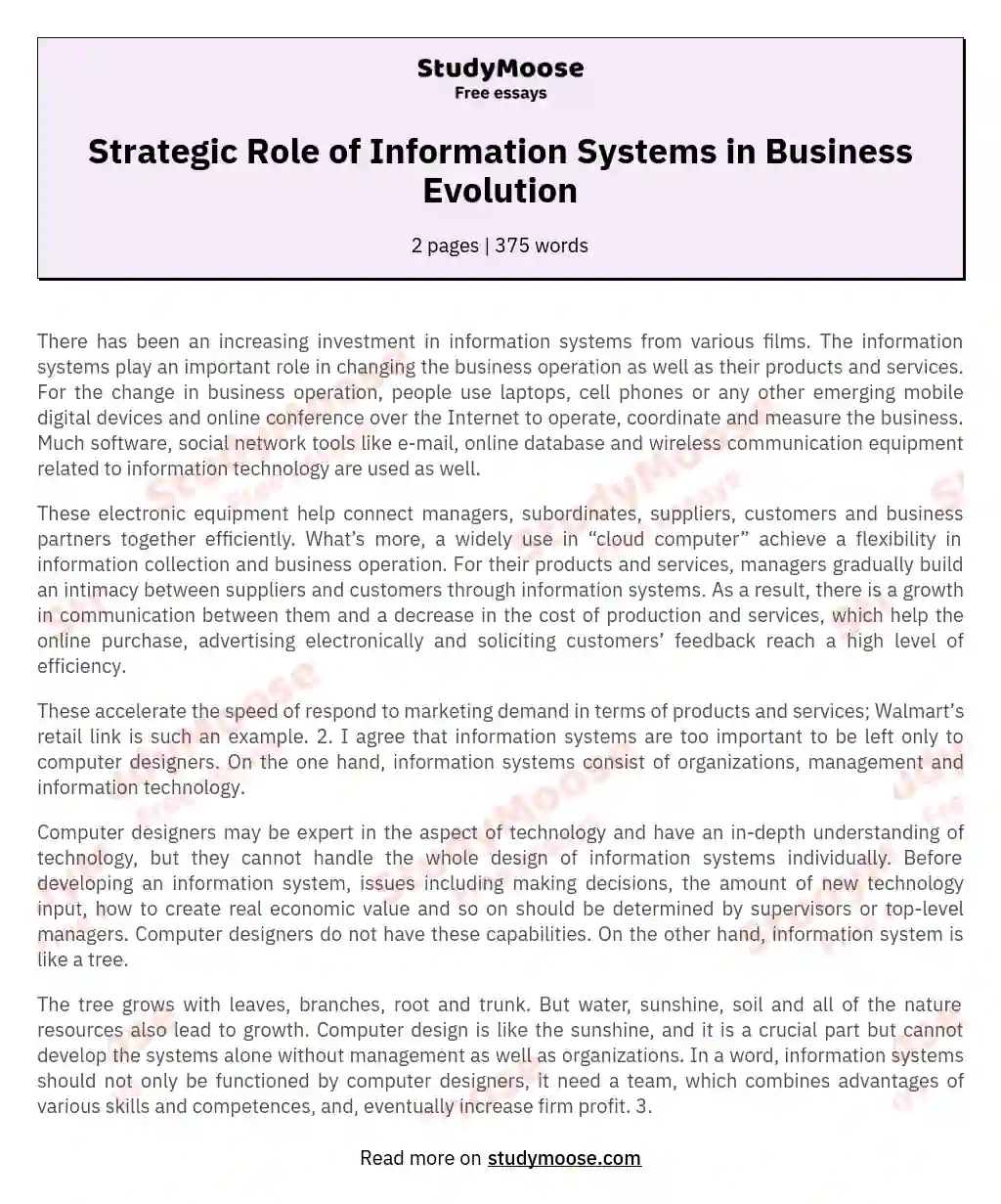 Strategic Role of Information Systems in Business Evolution essay