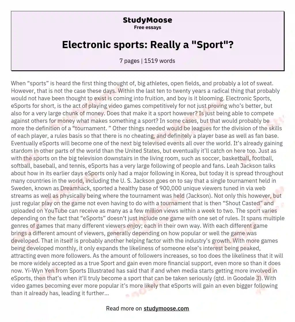 Electronic sports: Really a "Sport"? essay