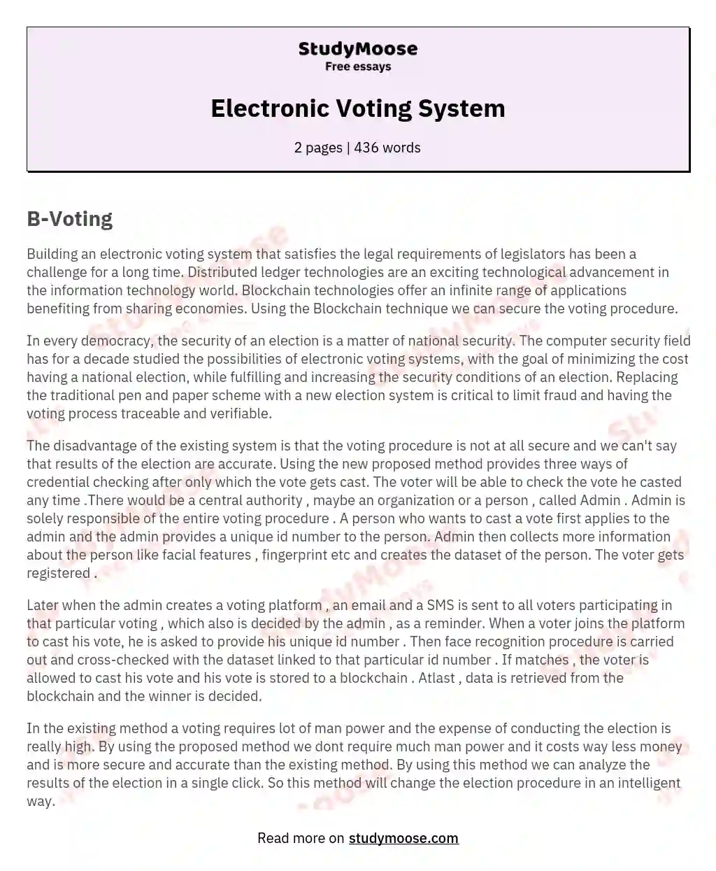 Electronic Voting System essay