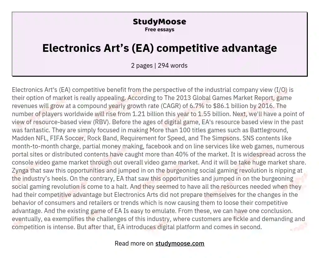 Electronics Art’s (EA) competitive advantage essay