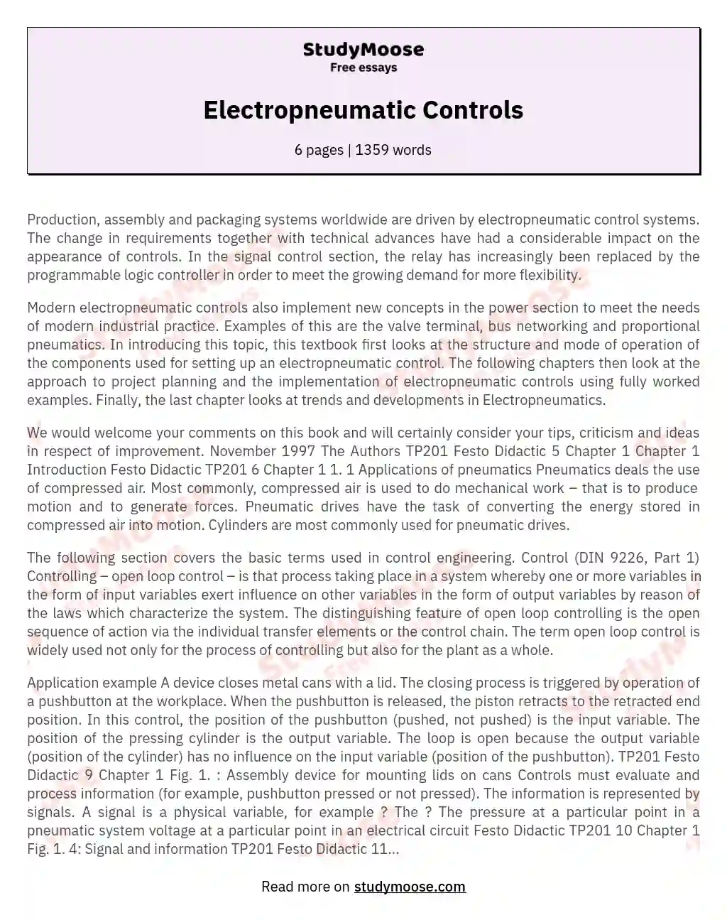 Electropneumatic Controls essay