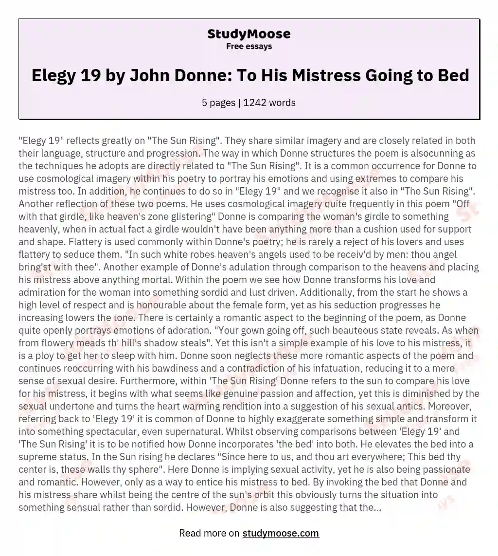 Elegy 19 by John Donne: To His Mistress Going to Bed essay
