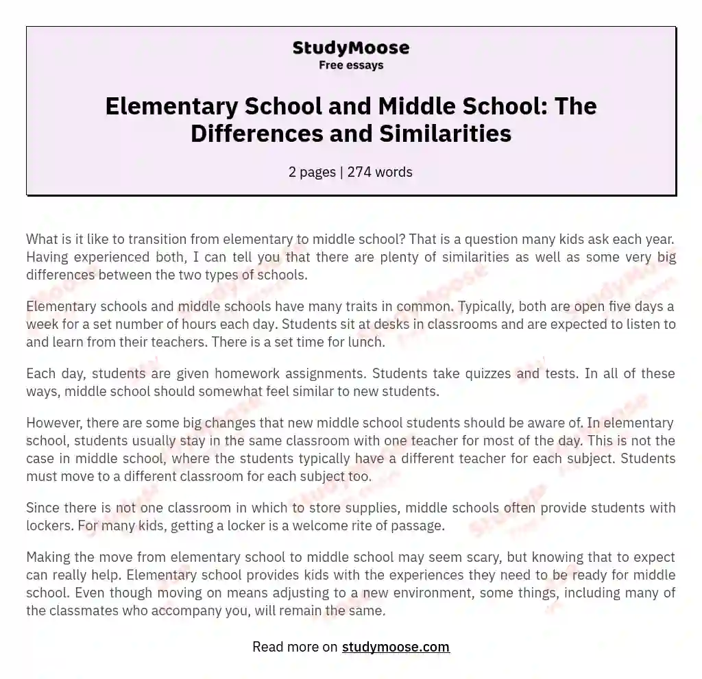Elementary School and Middle School: The Differences and Similarities essay