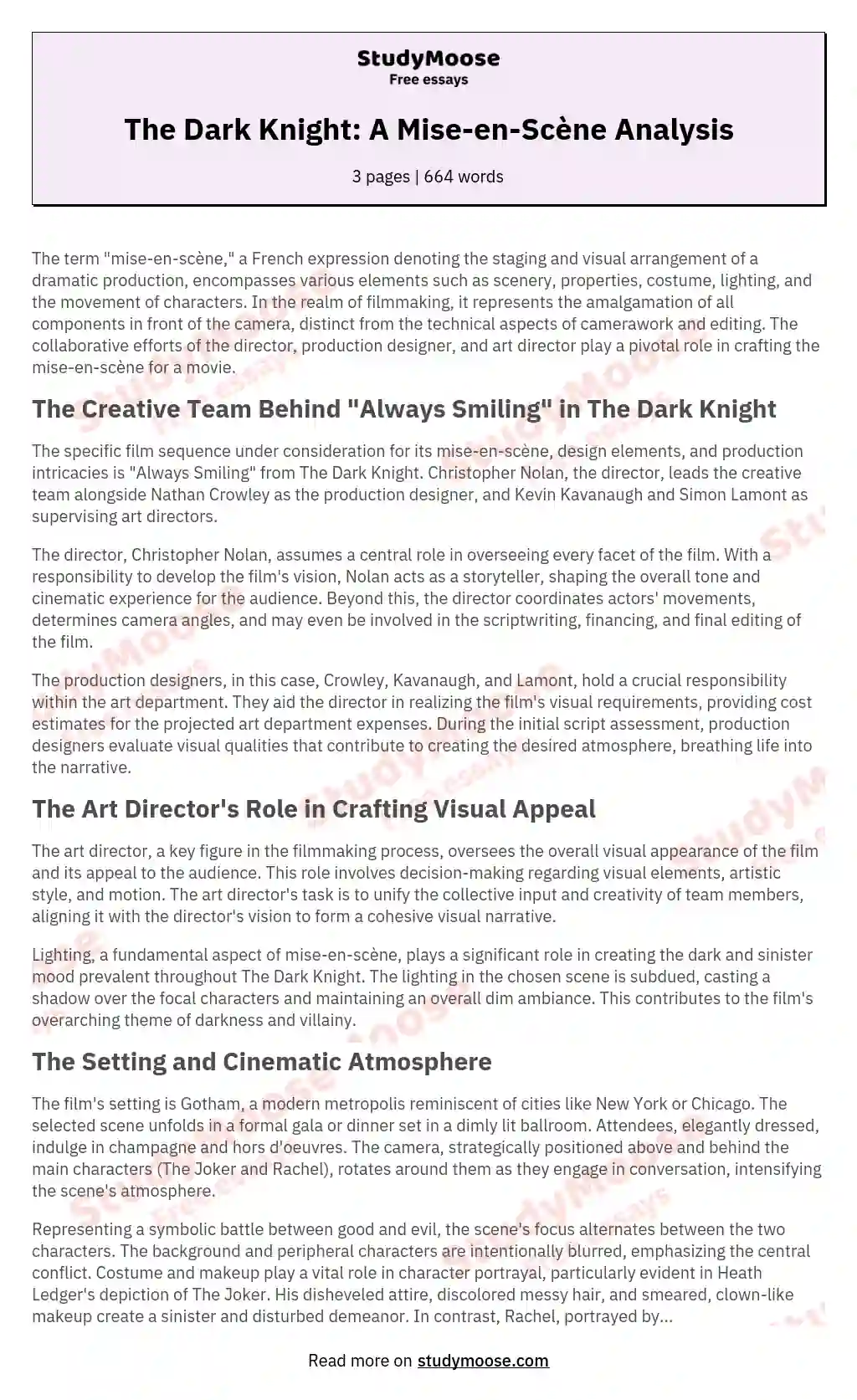 The Dark Knight: A Mise-en-Scène Analysis essay