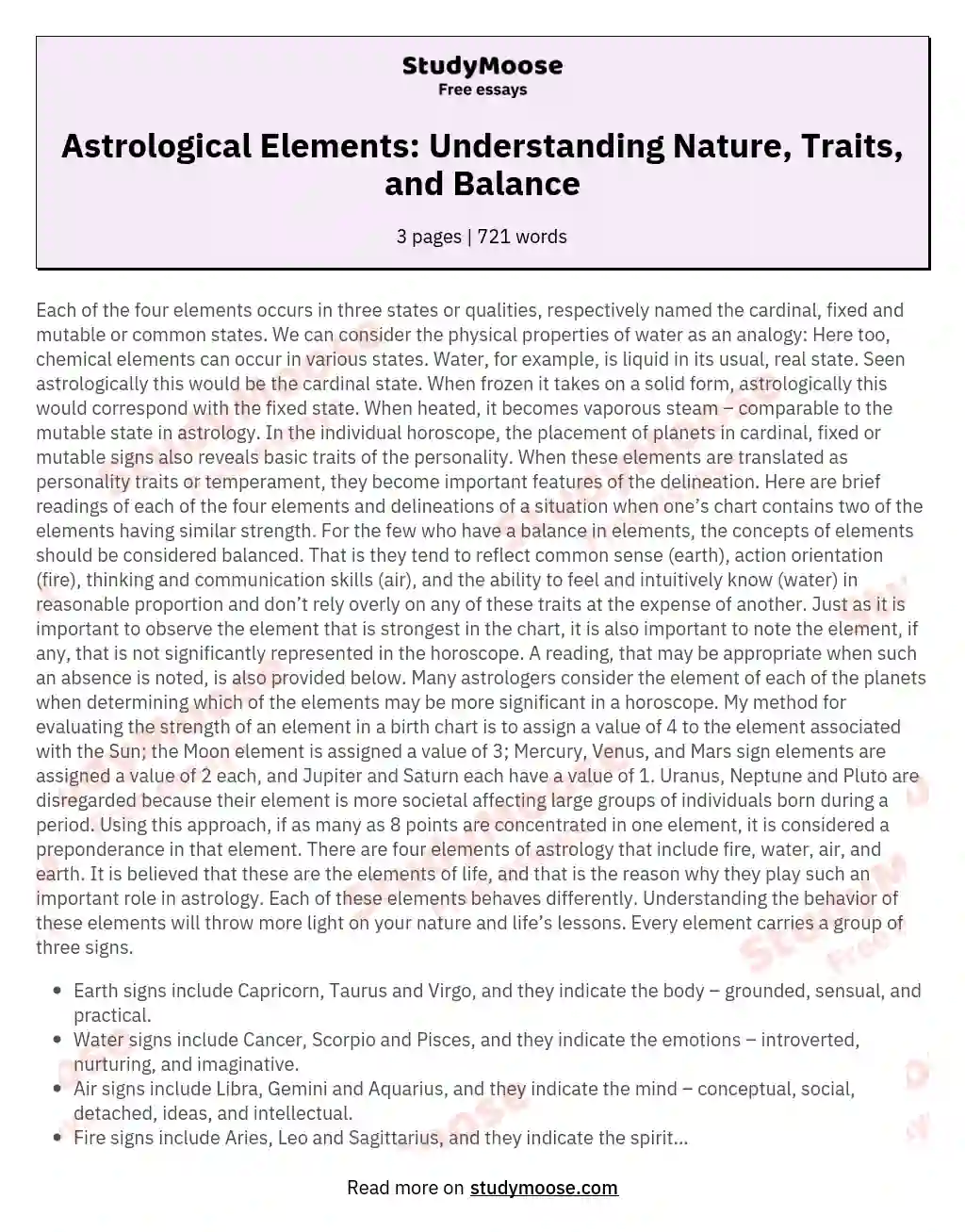 Astrological Elements: Understanding Nature, Traits, and Balance essay