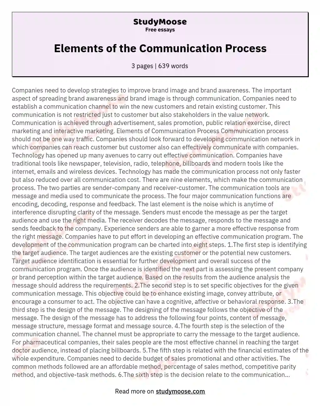 Elements of the Communication Process essay