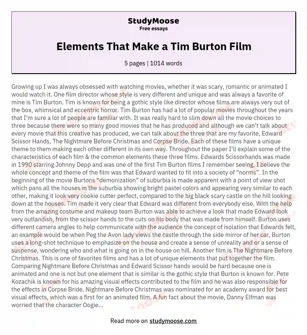 Elements That Make a Tim Burton Film essay