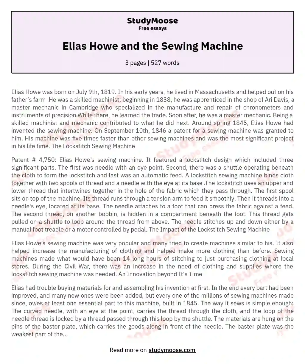 Elias Howe and the Sewing Machine