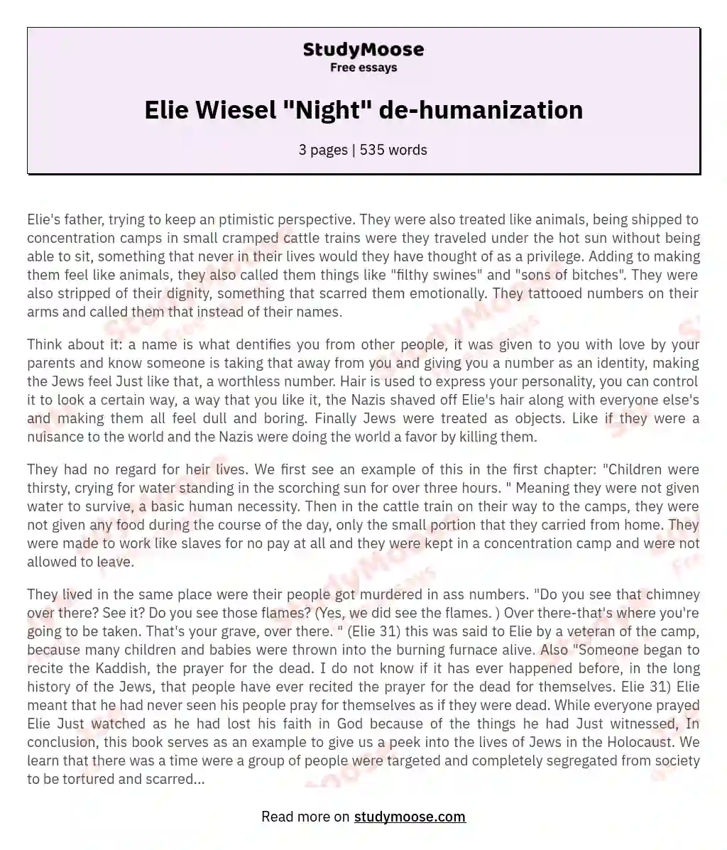 Elie Wiesel "Night" de-humanization