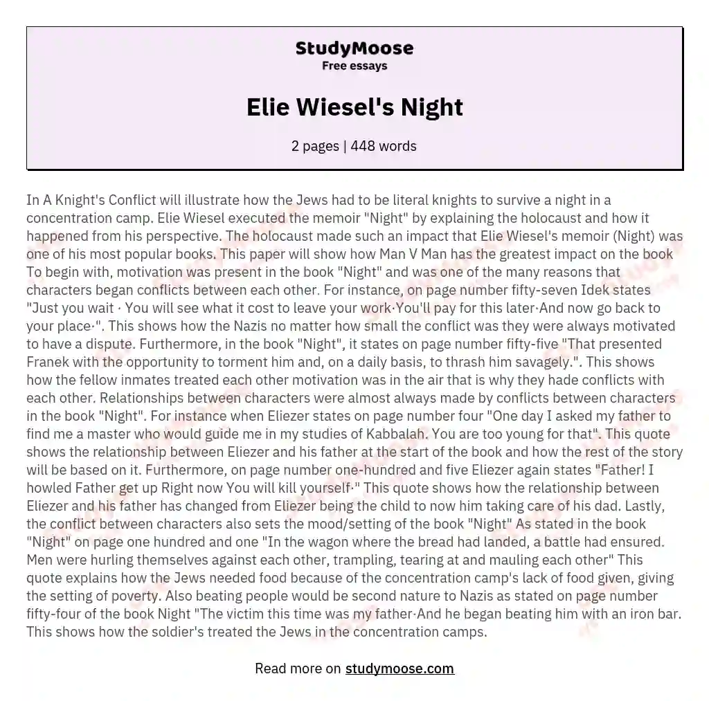 night elie wiesel essay