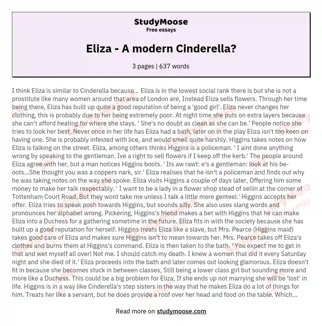 Eliza - A modern Cinderella? essay
