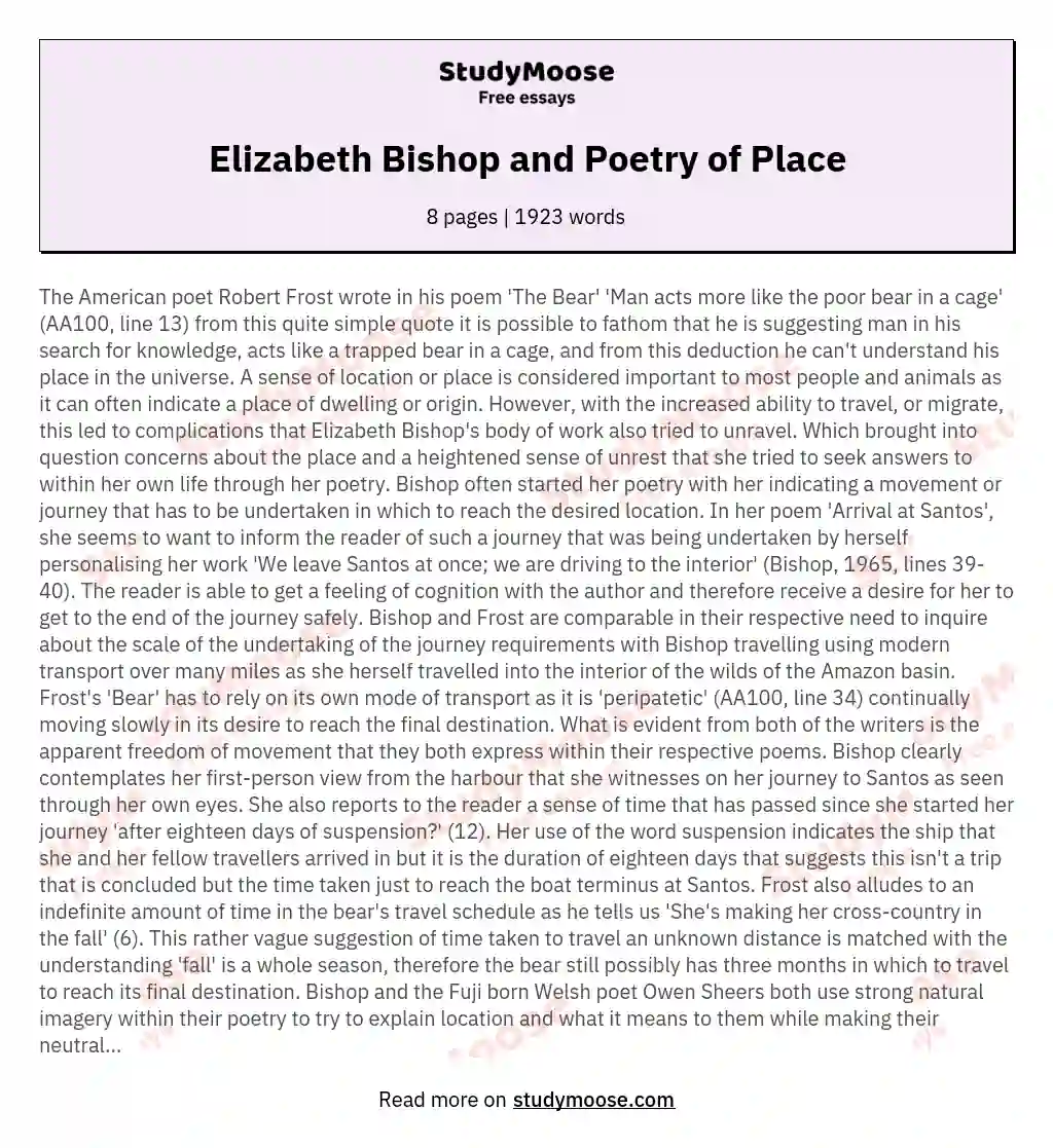 Elizabeth Bishop and Poetry of Place