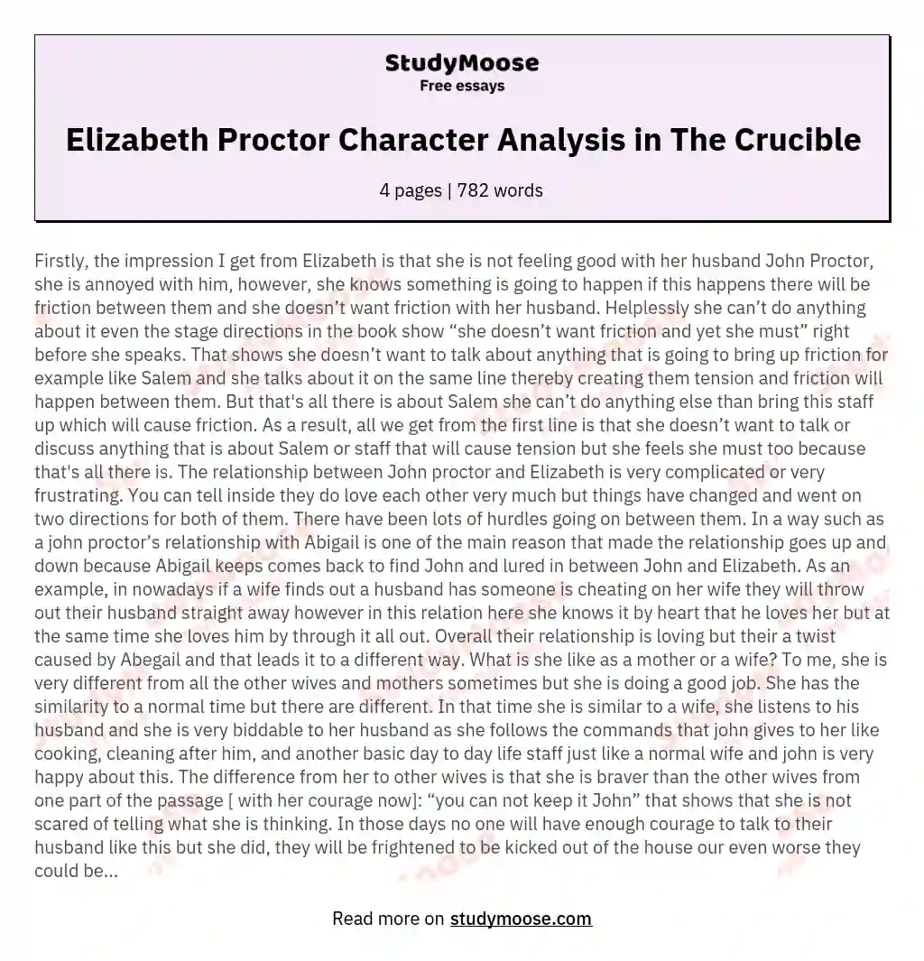 Elizabeth Proctor Character Analysis in The Crucible