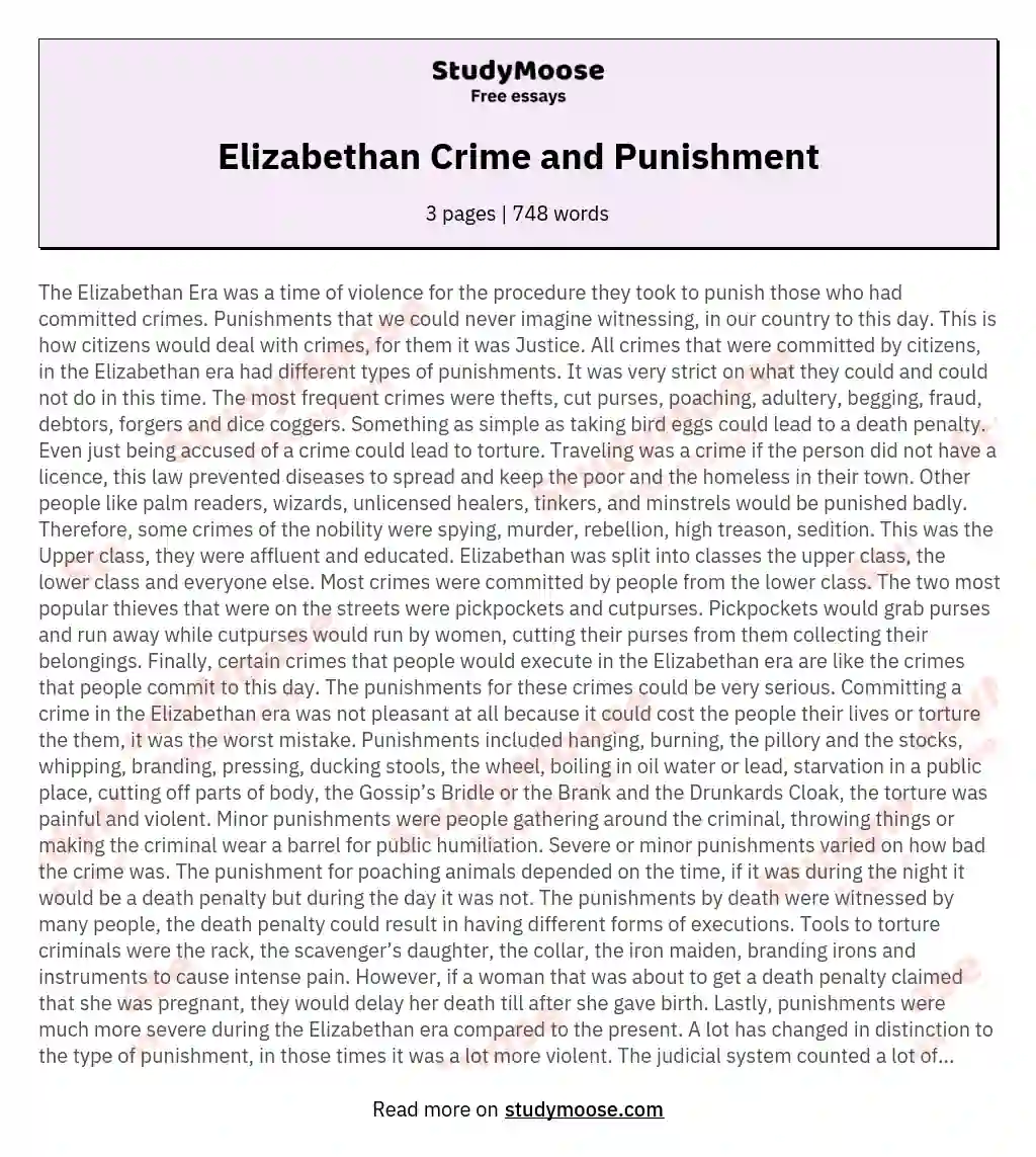 Elizabethan Crime and Punishment essay
