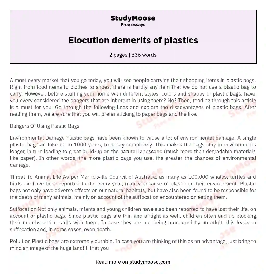 Elocution demerits of plastics essay
