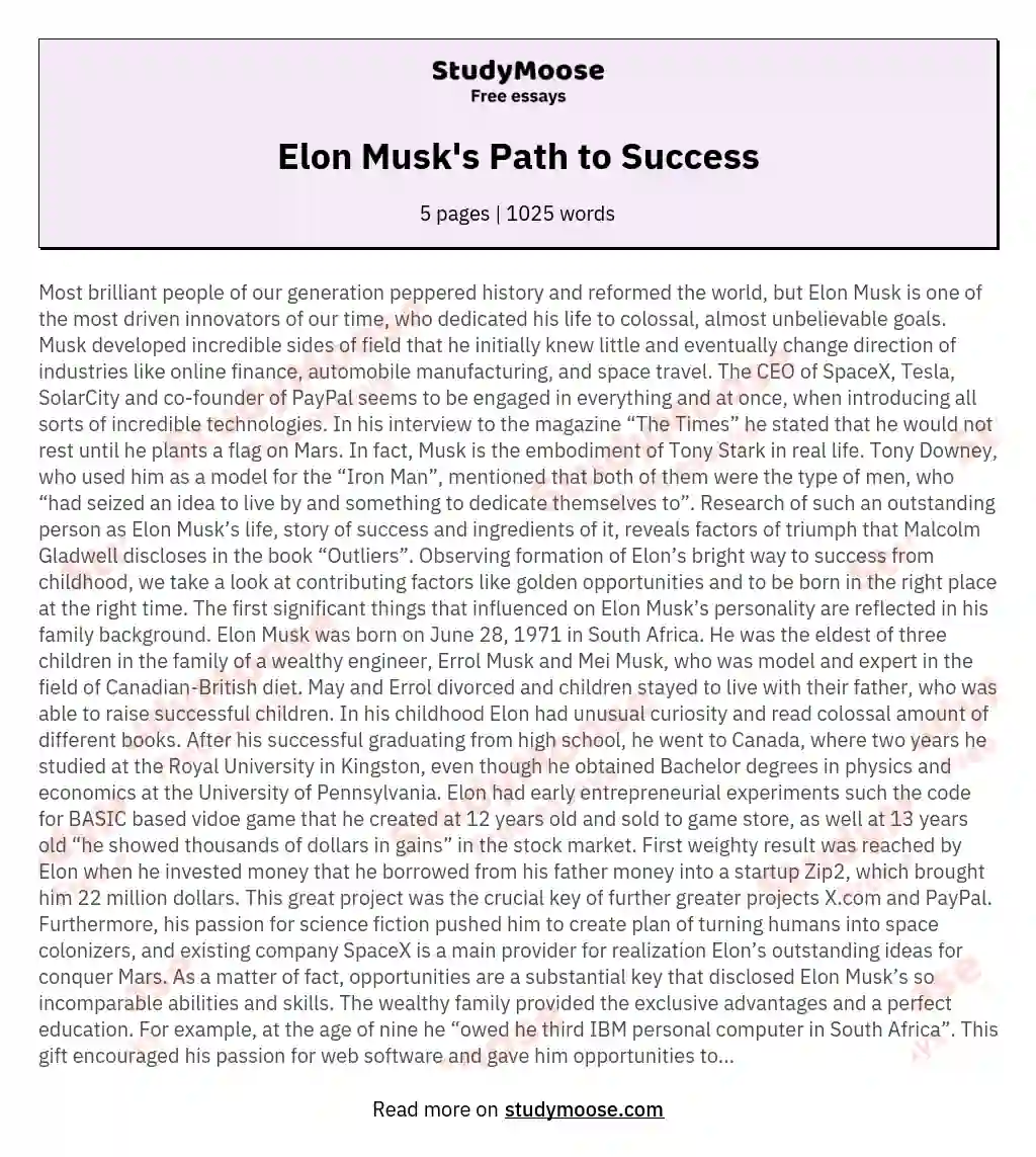 Elon Musk's Path to Success essay