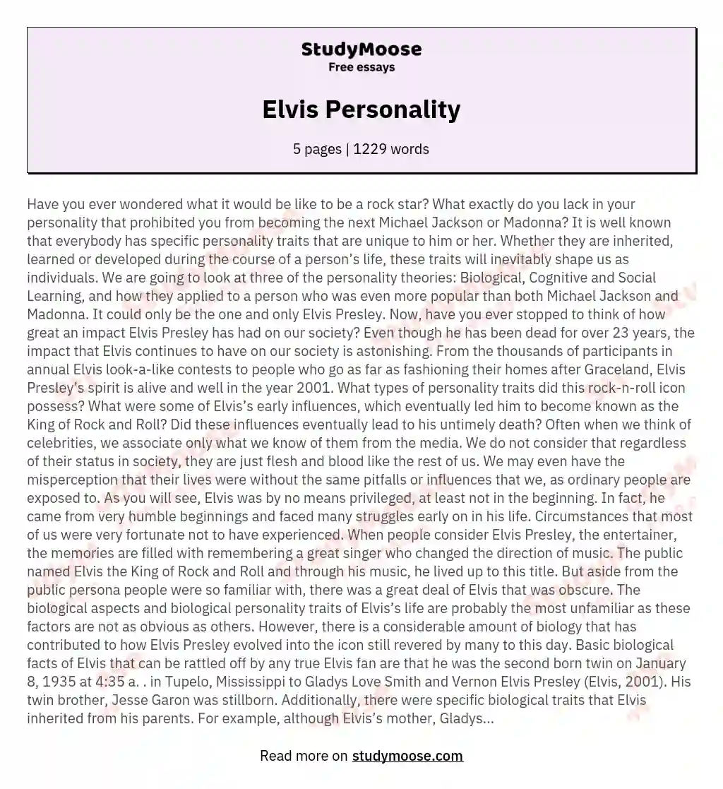 Elvis Personality essay