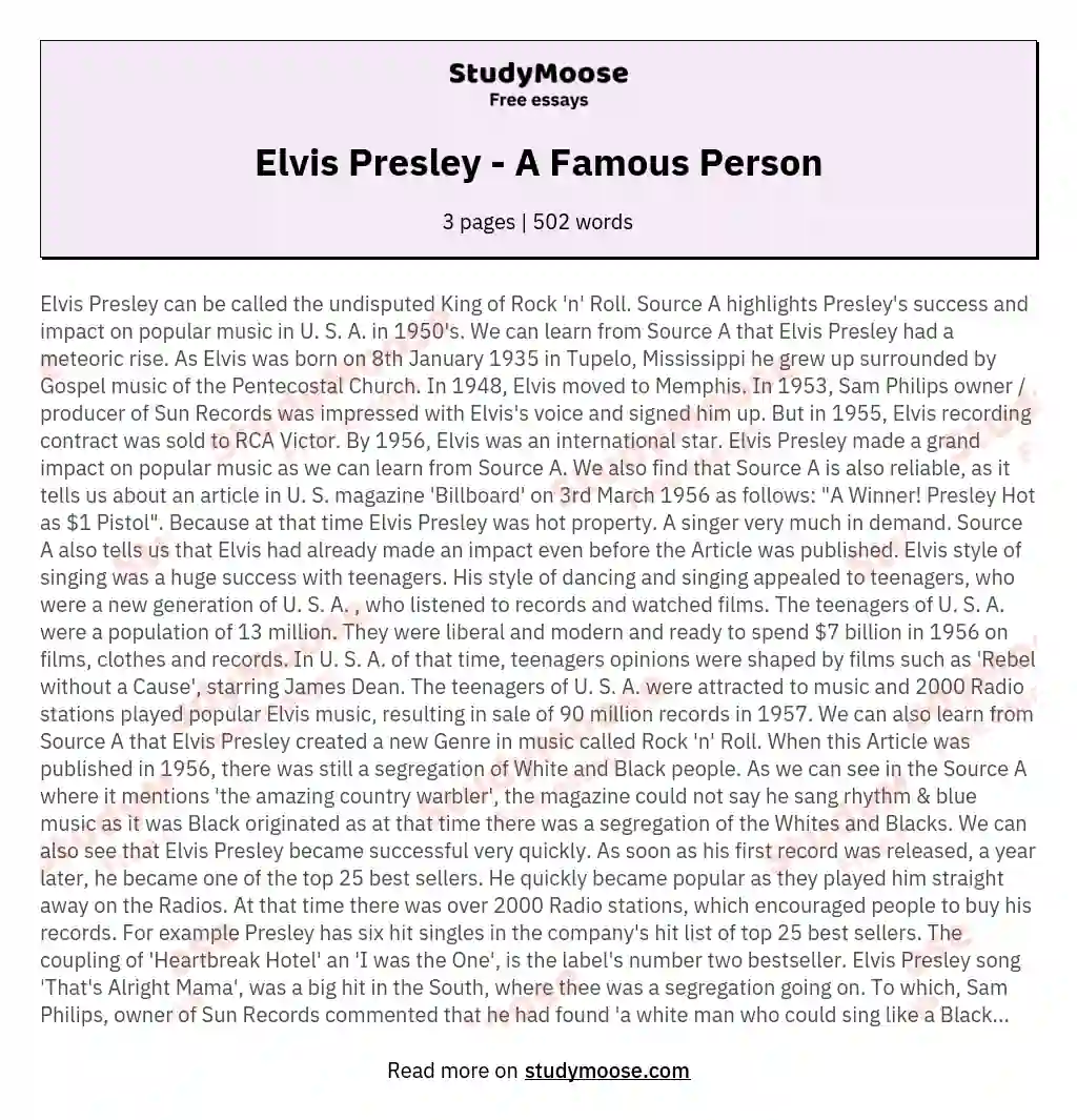 Elvis Presley - A Famous Person essay