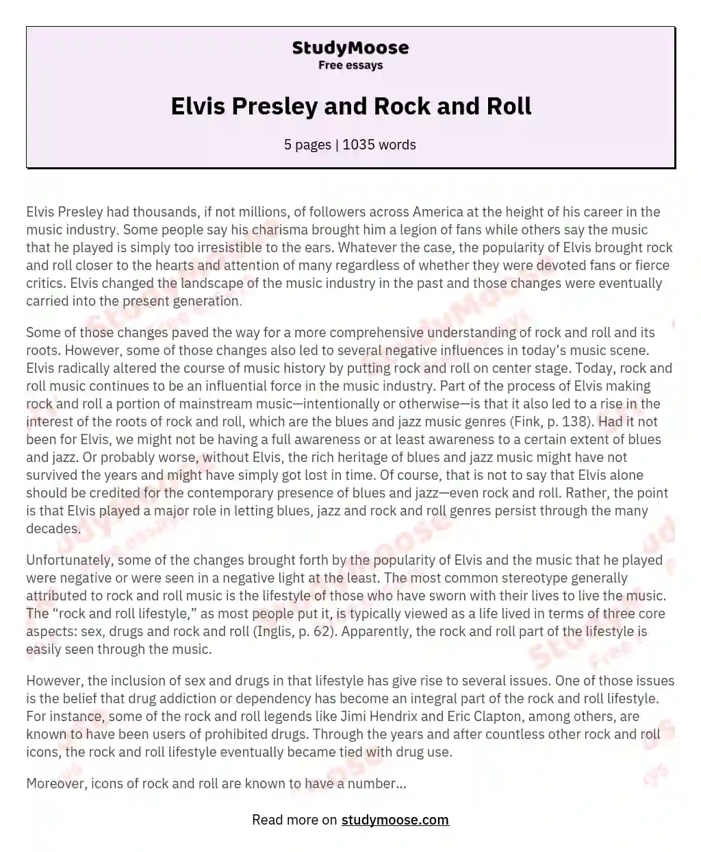 Elvis Presley and Rock and Roll essay