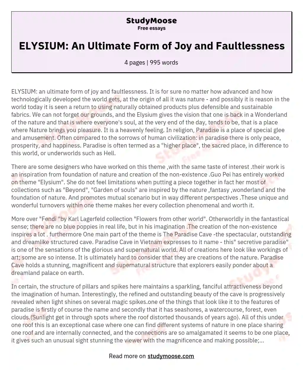 ELYSIUM: An Ultimate Form of Joy and Faultlessness essay