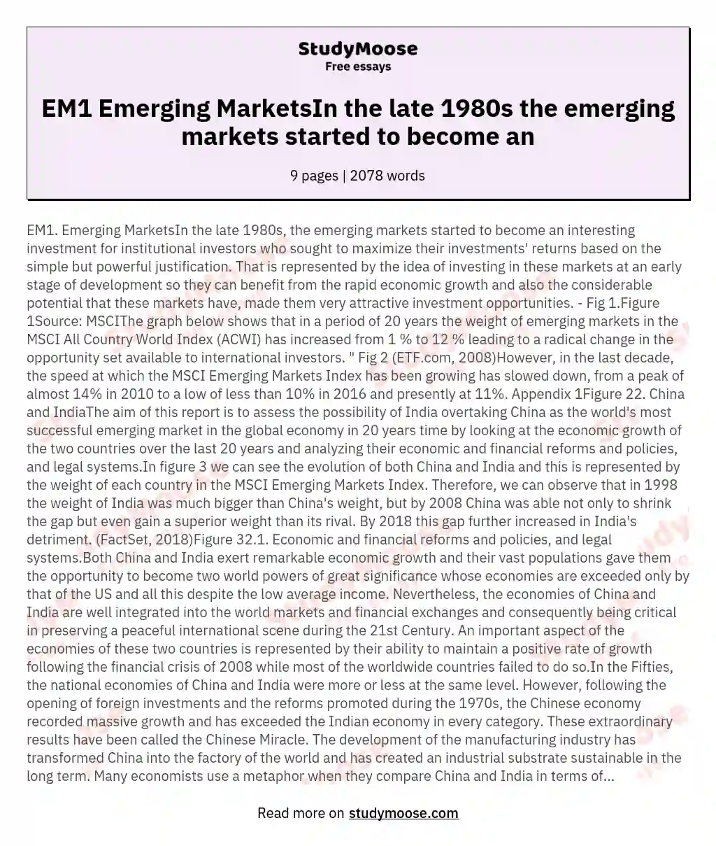 EM1 Emerging MarketsIn the late 1980s the emerging markets started to become an essay