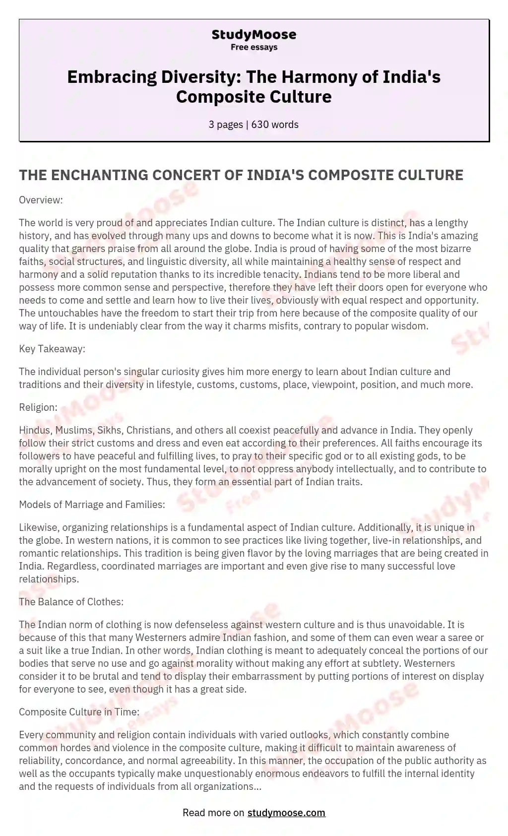 Embracing Diversity: The Harmony of India's Composite Culture essay