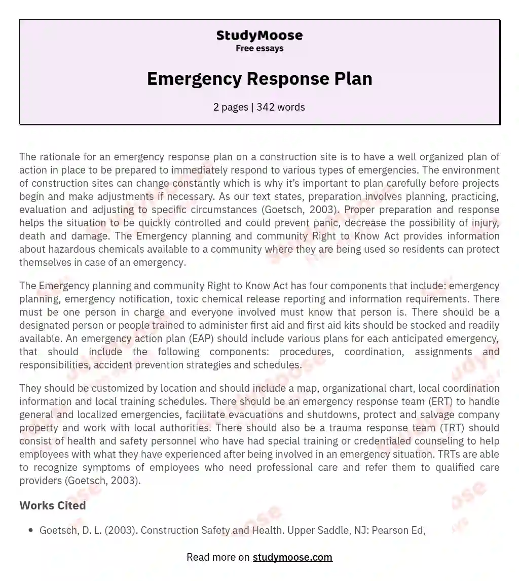 Emergency Response Plan essay