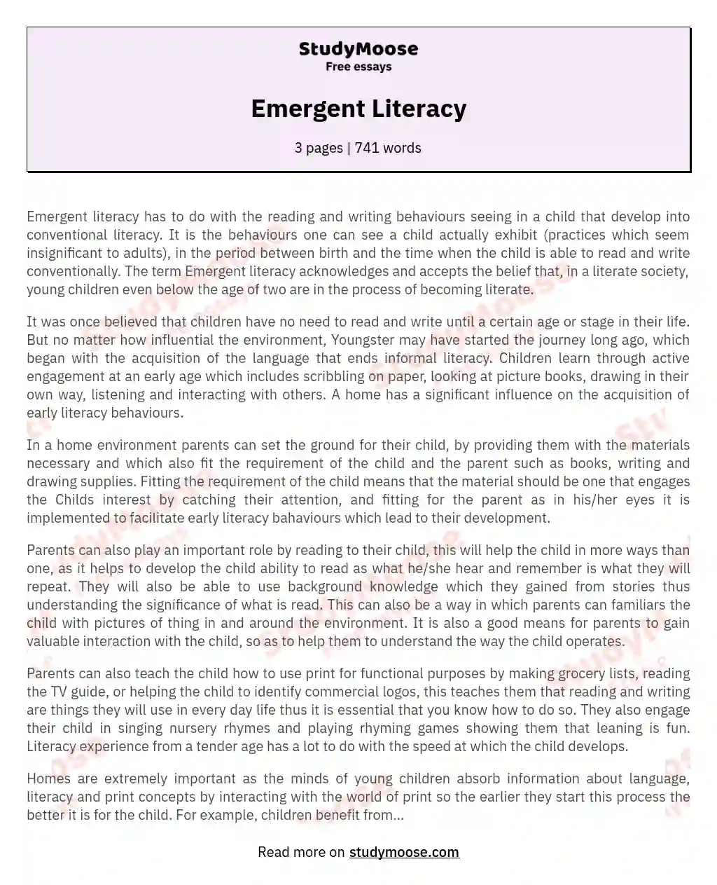 Emergent Literacy essay