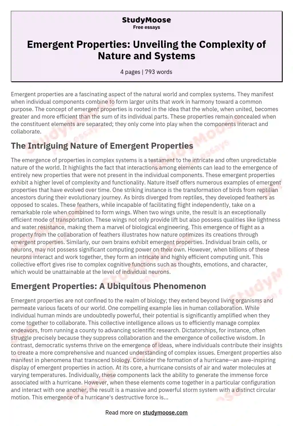 Emergent Properties: Unveiling the Complexity of Nature and Systems essay