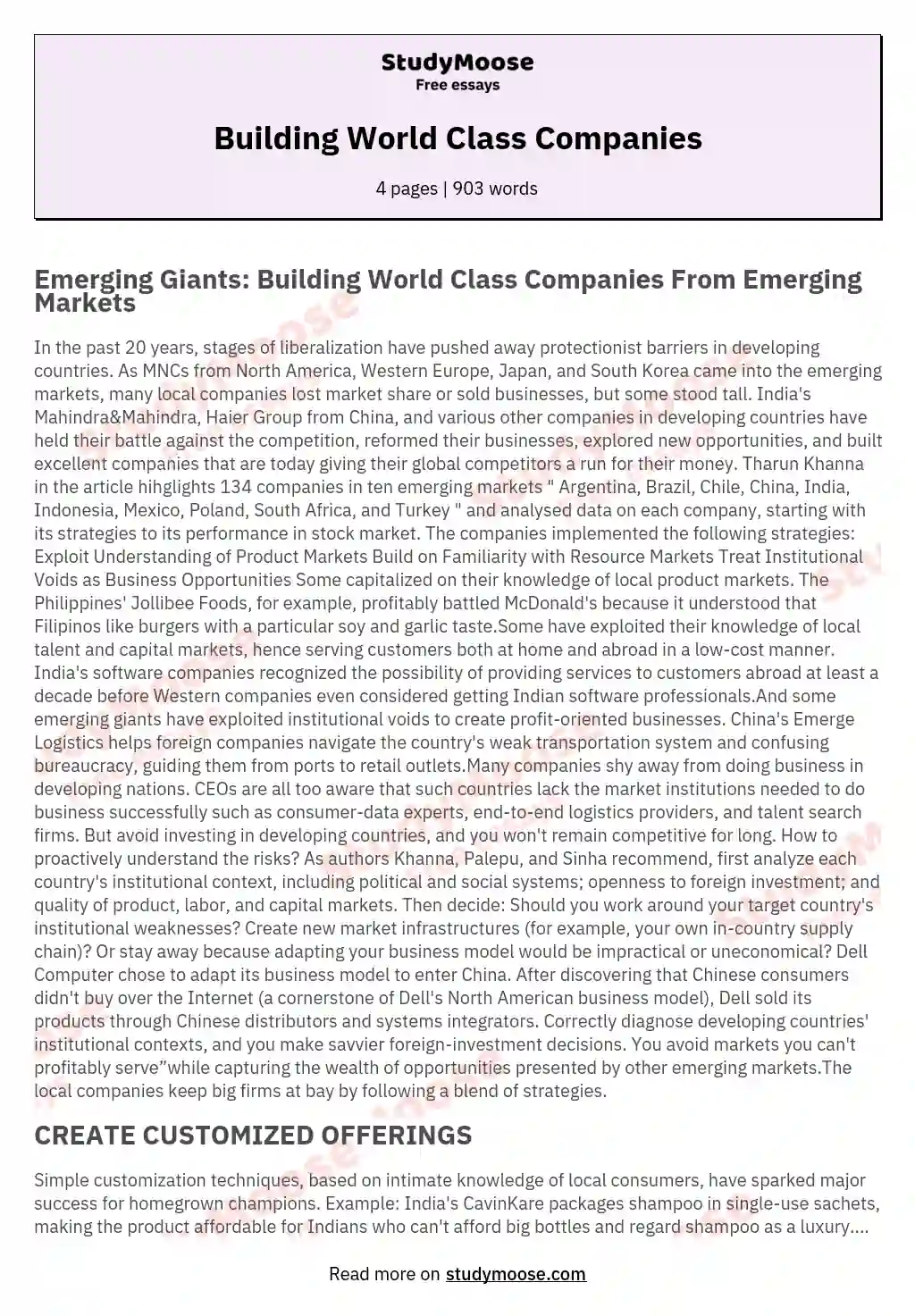 Building World Class Companies essay