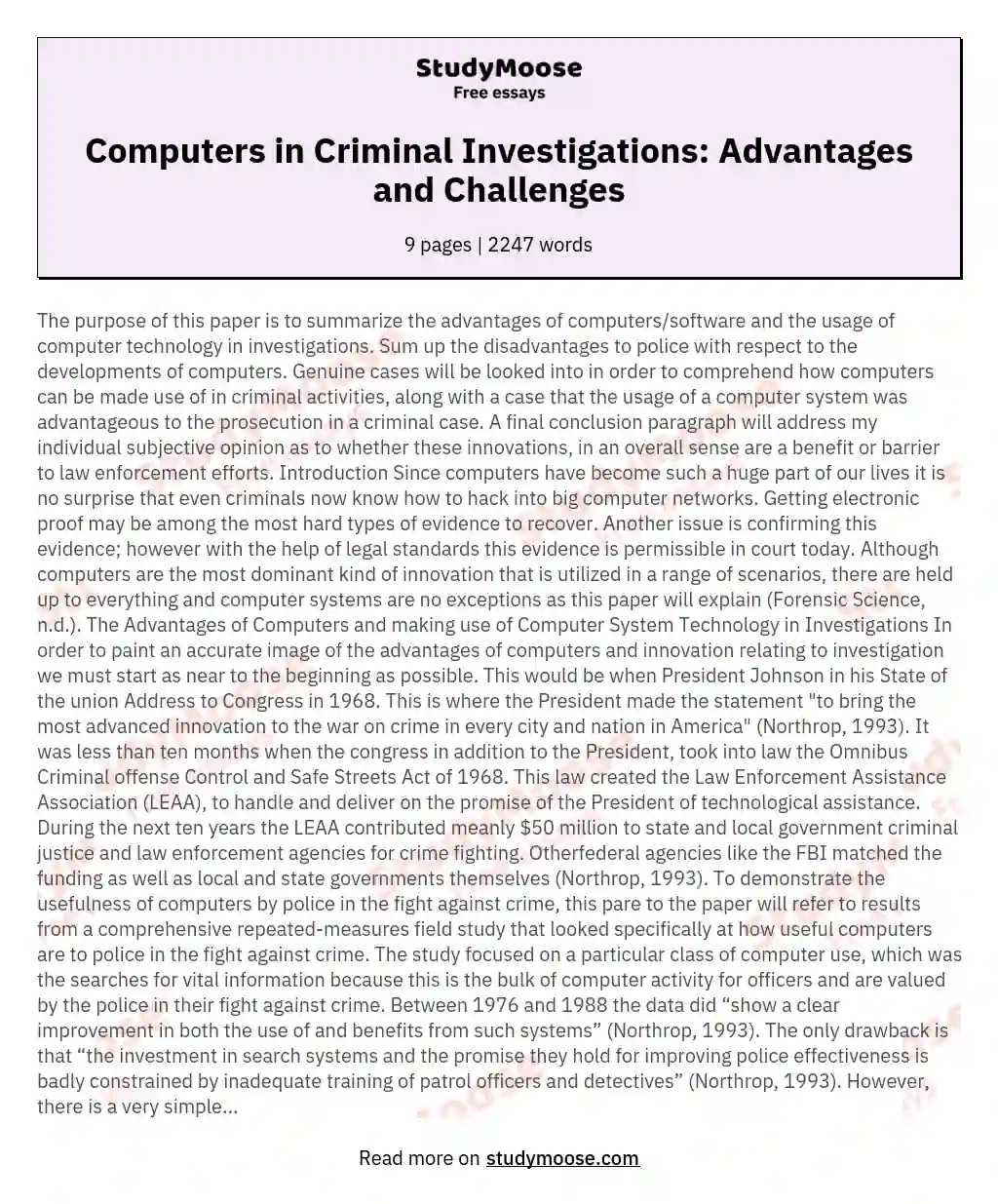 Computers in Criminal Investigations: Advantages and Challenges essay