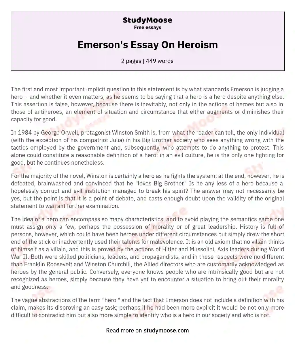 Emerson's Essay On Heroism essay