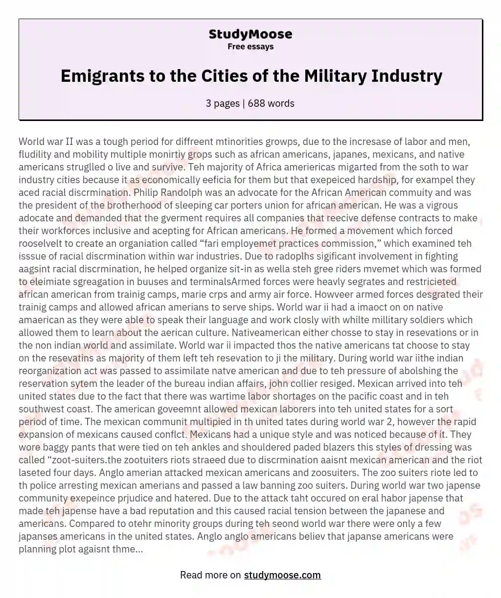 Emigrants to the Cities of the Military Industry essay