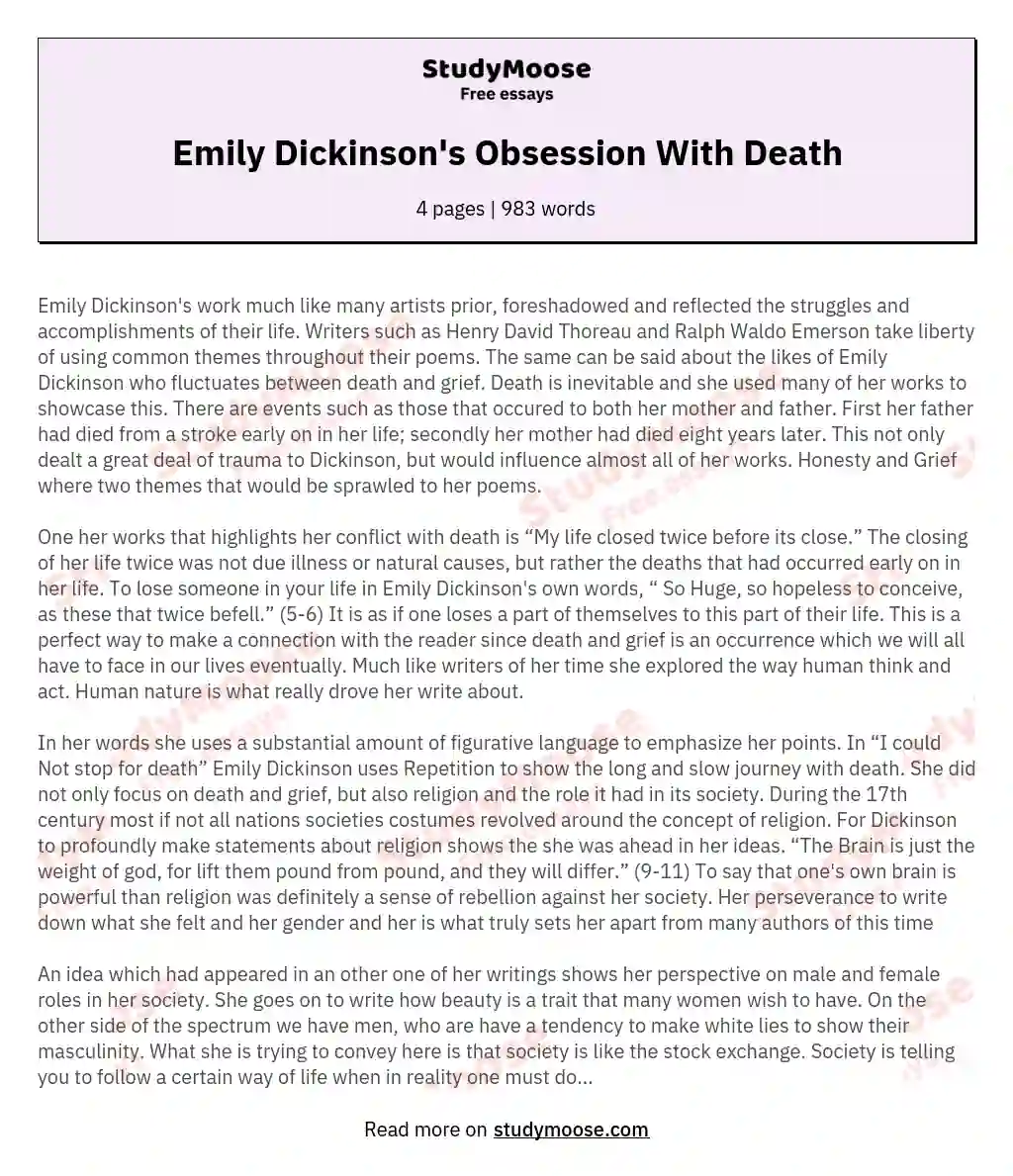 Emily Dickinson's Obsession With Death essay