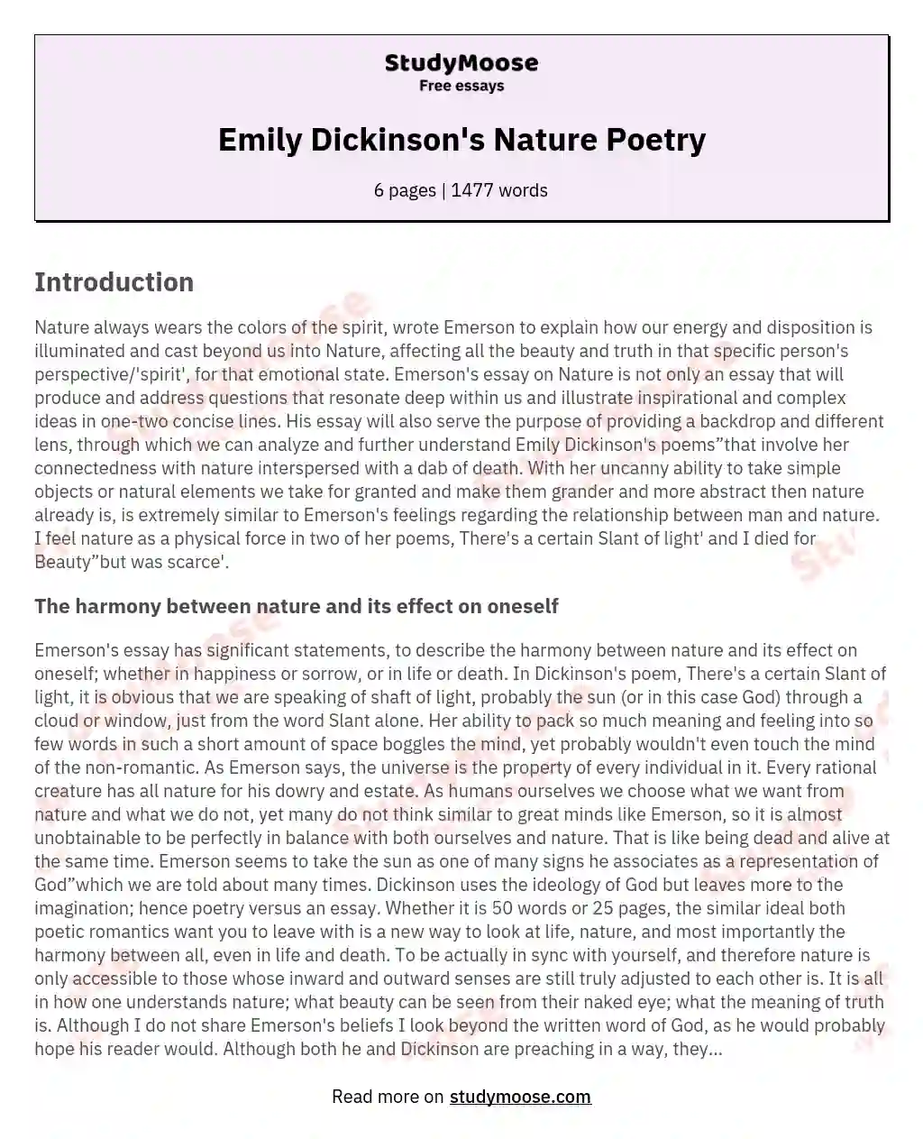 Emily Dickinson's Nature Poetry