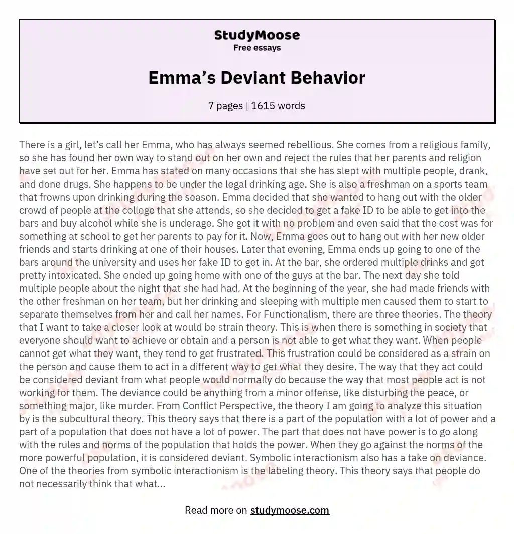 Emma’s Deviant Behavior essay