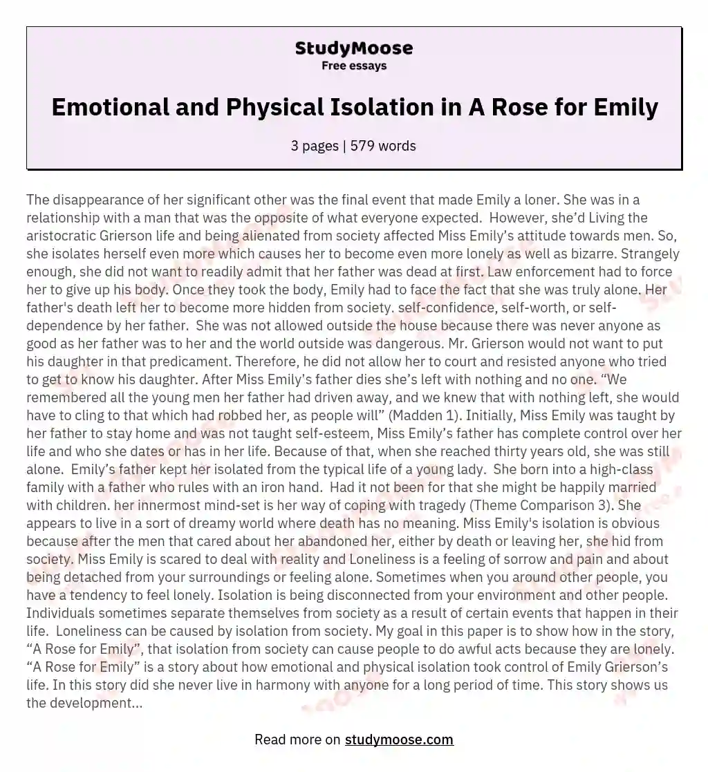 Emotional and Physical Isolation in A Rose for Emily essay