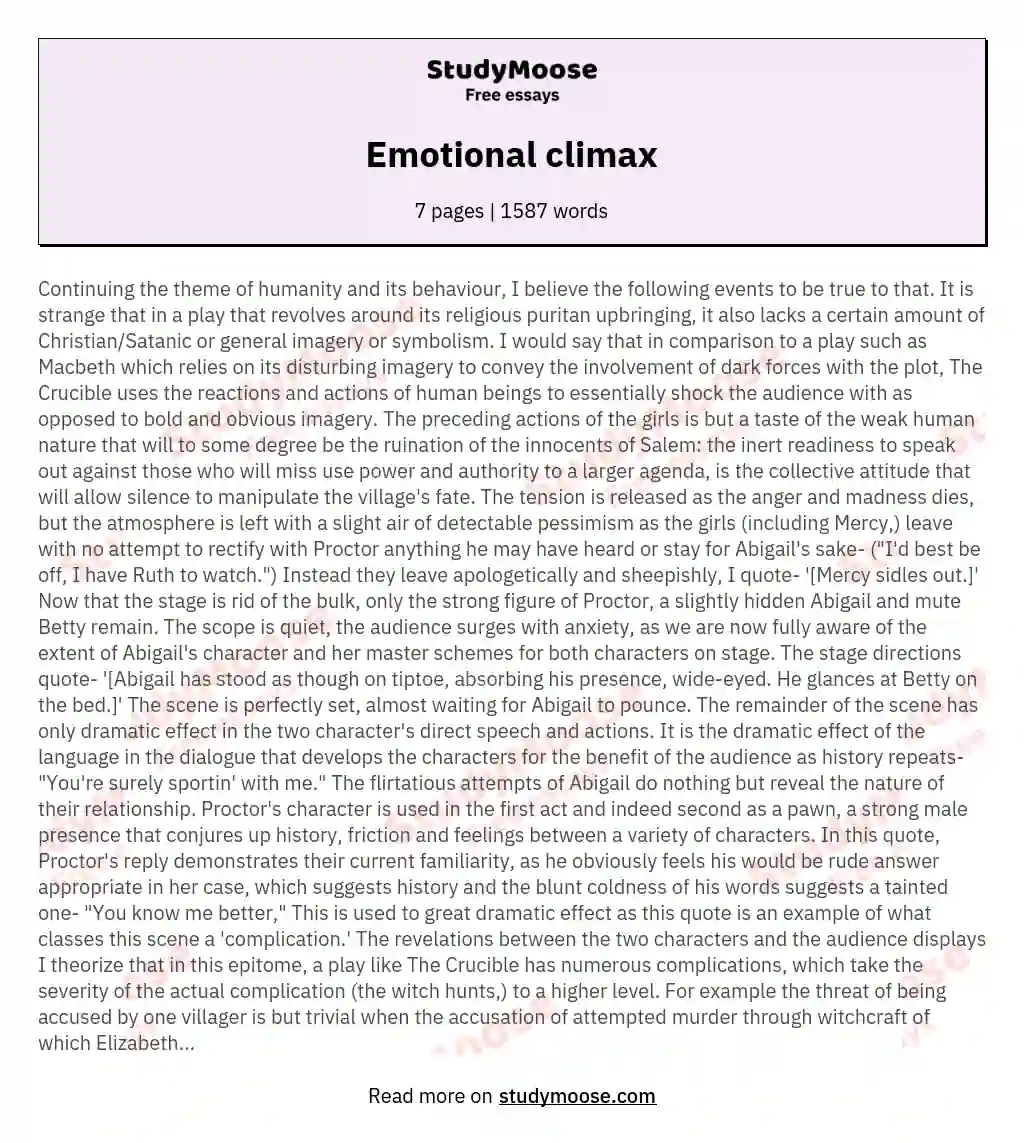 Emotional climax essay
