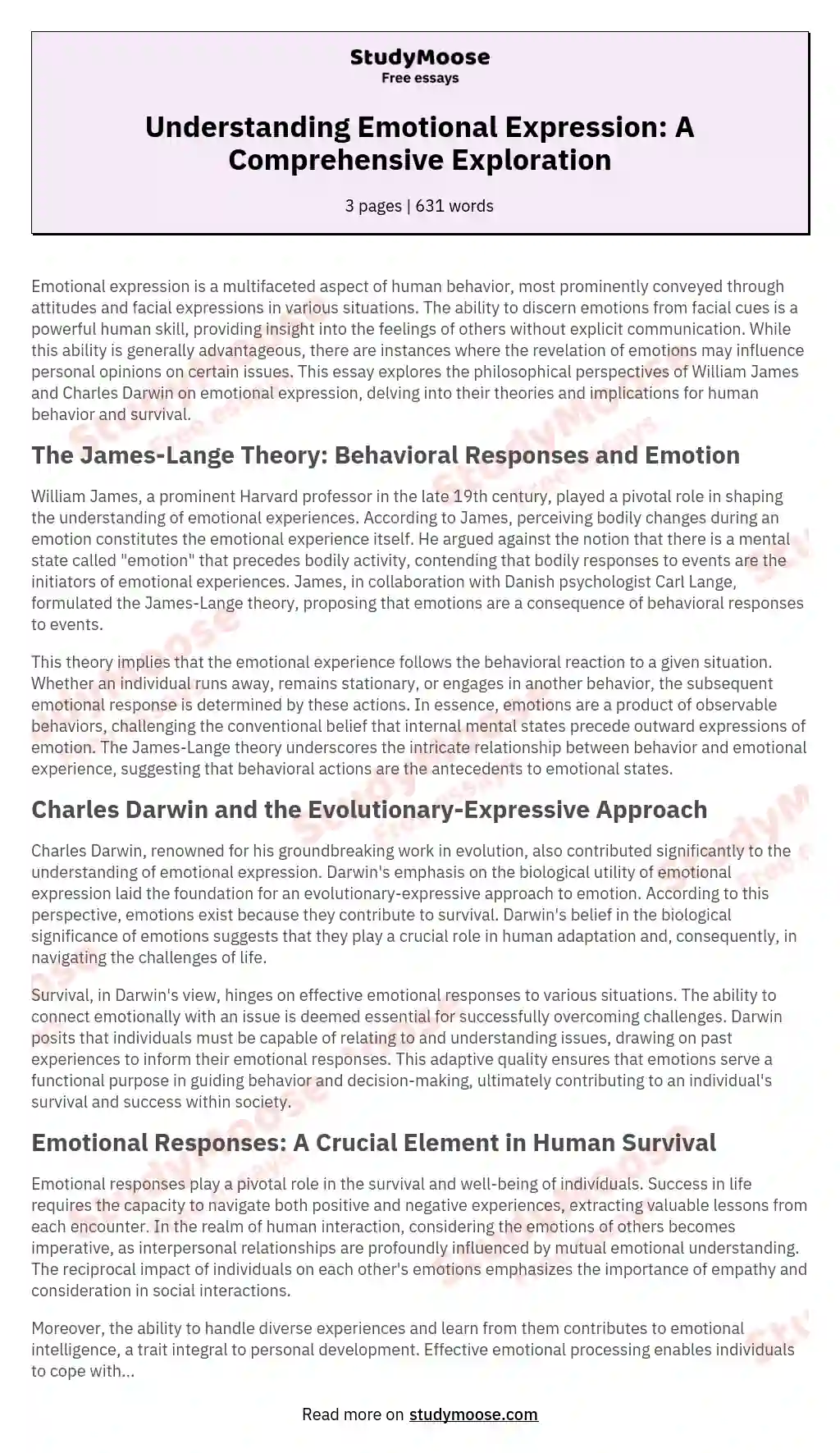Understanding Emotional Expression: A Comprehensive Exploration essay