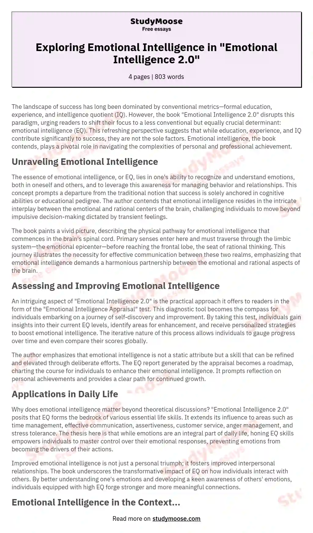 The Role of Emotional Intelligence in 'Emotional Intelligence 2.0' essay