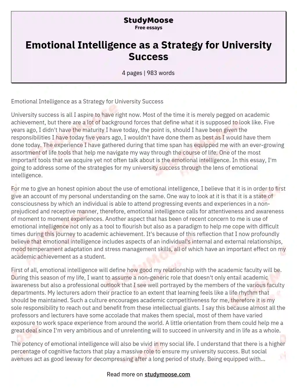 Emotional Intelligence as a Strategy for University Success essay