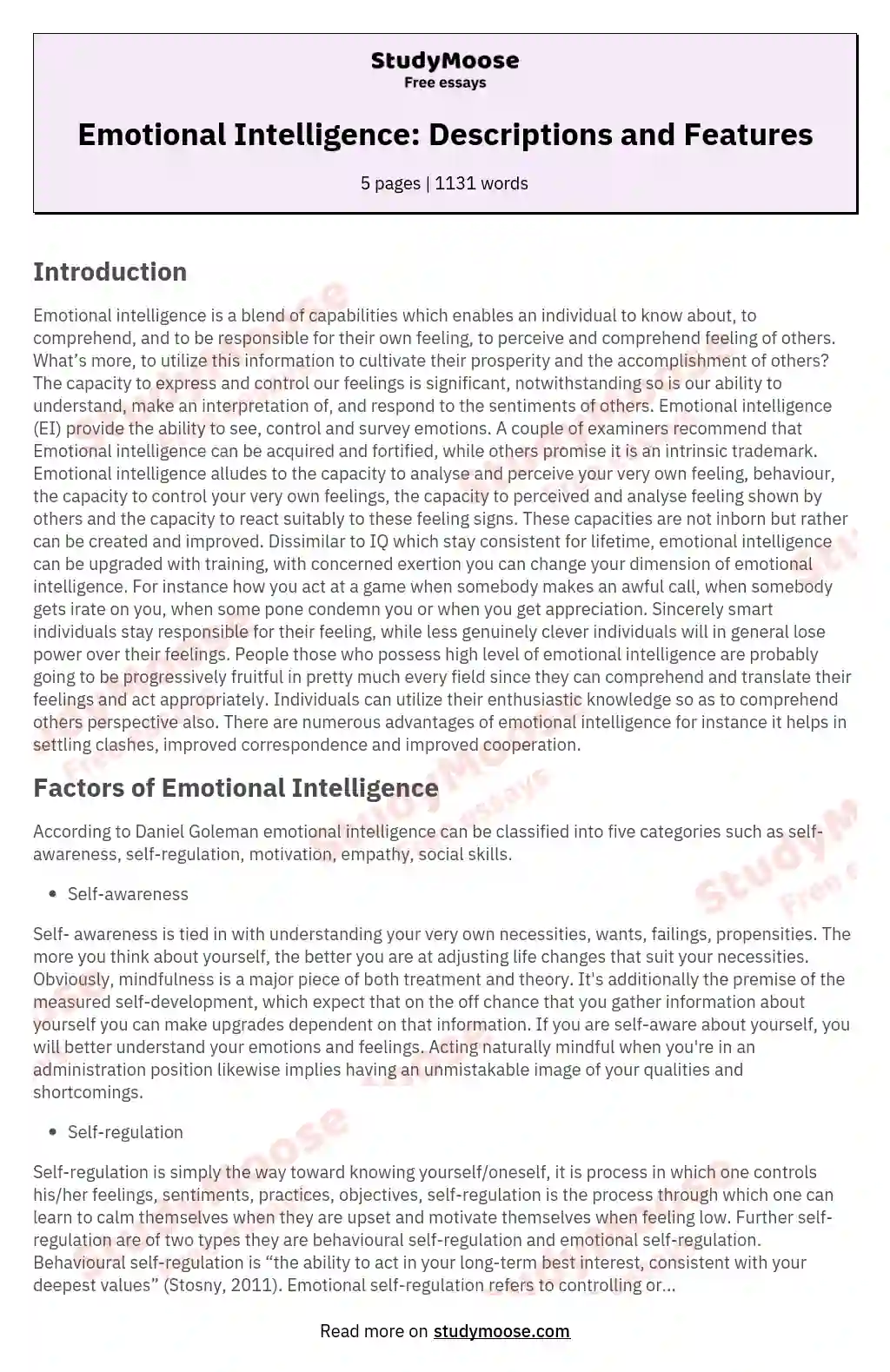Emotional Intelligence: Descriptions and Features essay