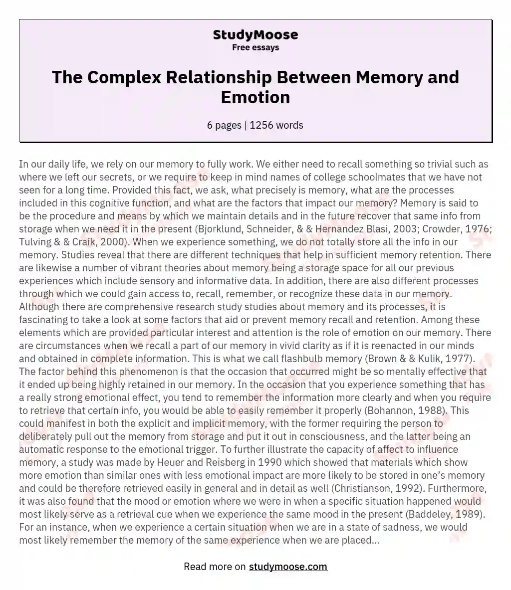 The Complex Relationship Between Memory and Emotion essay